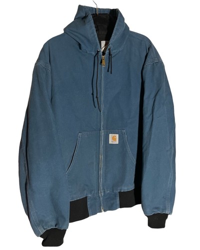 Vintage Carhartt Hooded Jacket JRUSA MADE Size 2XL XXL BLUE