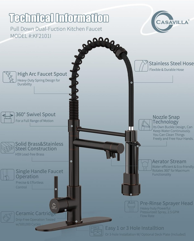 Kitchen Faucet,Oil Rubbed Bronze Kitchen Faucet with Soap Dispenser,Black Kitche