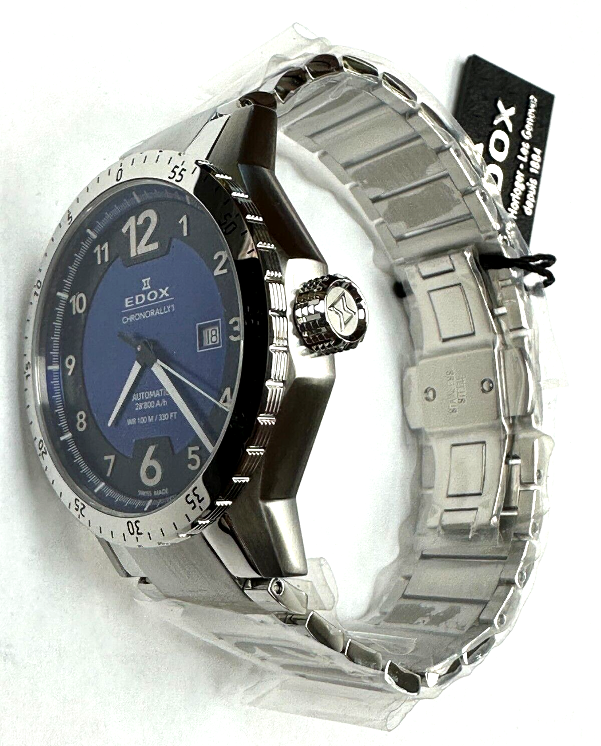 Pre-owned Edox 80094 3nm Bu1 Chronorally 1 Automatic Blue Dial Swiss Men's Watch Warranty