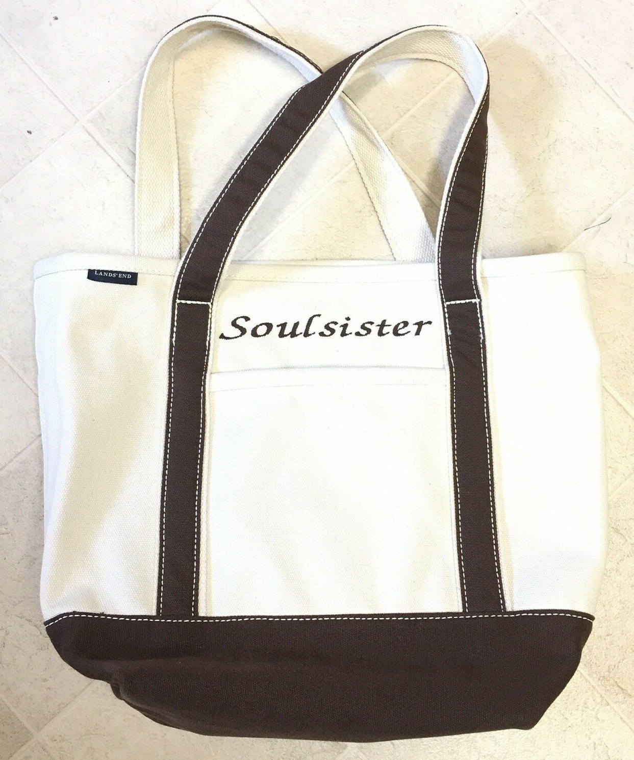 Land’s end tote bag made in USA Lands' End Zip Top Long Handle Canvas Tote Bag, Natural