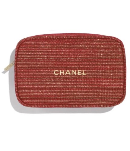 CHANEL Makeup Bag Holiday Gift Set 2022 Red Gold Tweed
