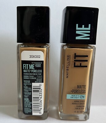 2XMaybelline FIT ME Matte + Poreless Foundation 310 Sun Beige 1 Oz Oil-Free-NEW