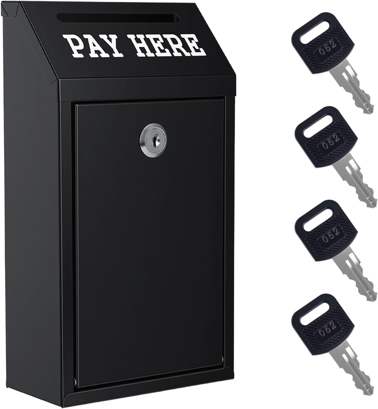 Locking Cash Box with Slot, Metal Money Donation Box with Lock and 4 Keys Wall M