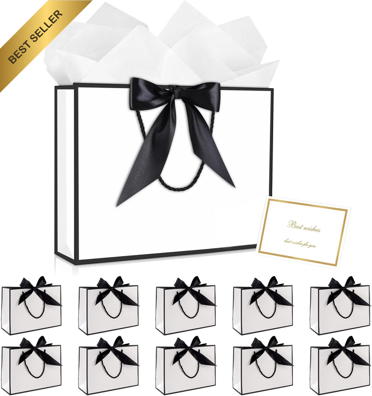 10 Pack Large Gift Bags with Handles, Bow Paper Gift Bags Set 32 X 25 X 11CM wit