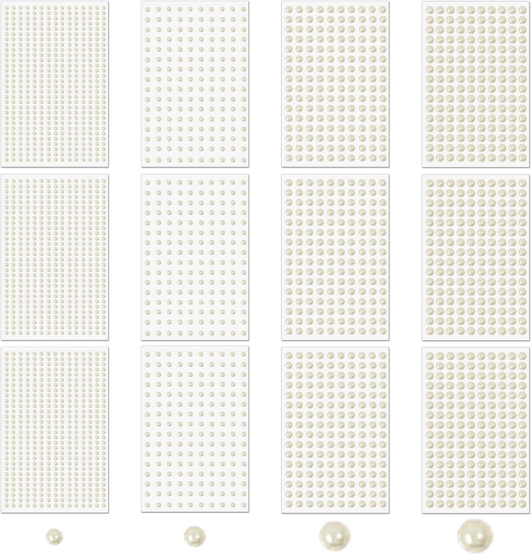 2790Pcs Self Adhesive Pearl Stickers, 3D Sticky Pearls, 4 Sizes Flat Back Embell