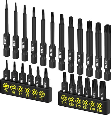24PC Tamper Resistant Torx Star Drill Bit Set  T5-T40 S2 Steel Magnetic Tips