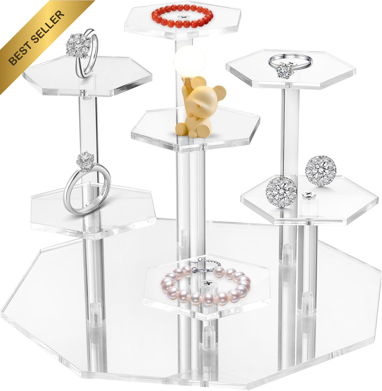 7 Tier Acrylic Display Stands, Hexagon Clear Acrylic Display Risers for Fragranc
