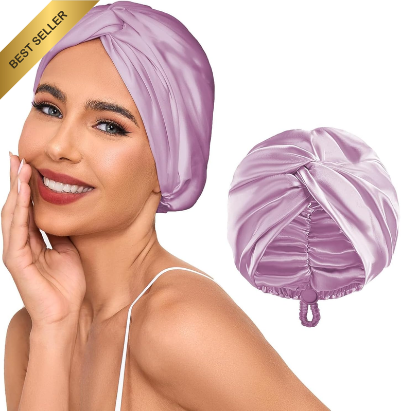 Adjustable Silk Satin Hair Bonnet for Sleeping Women, Double Layer, Silk Hair Wr