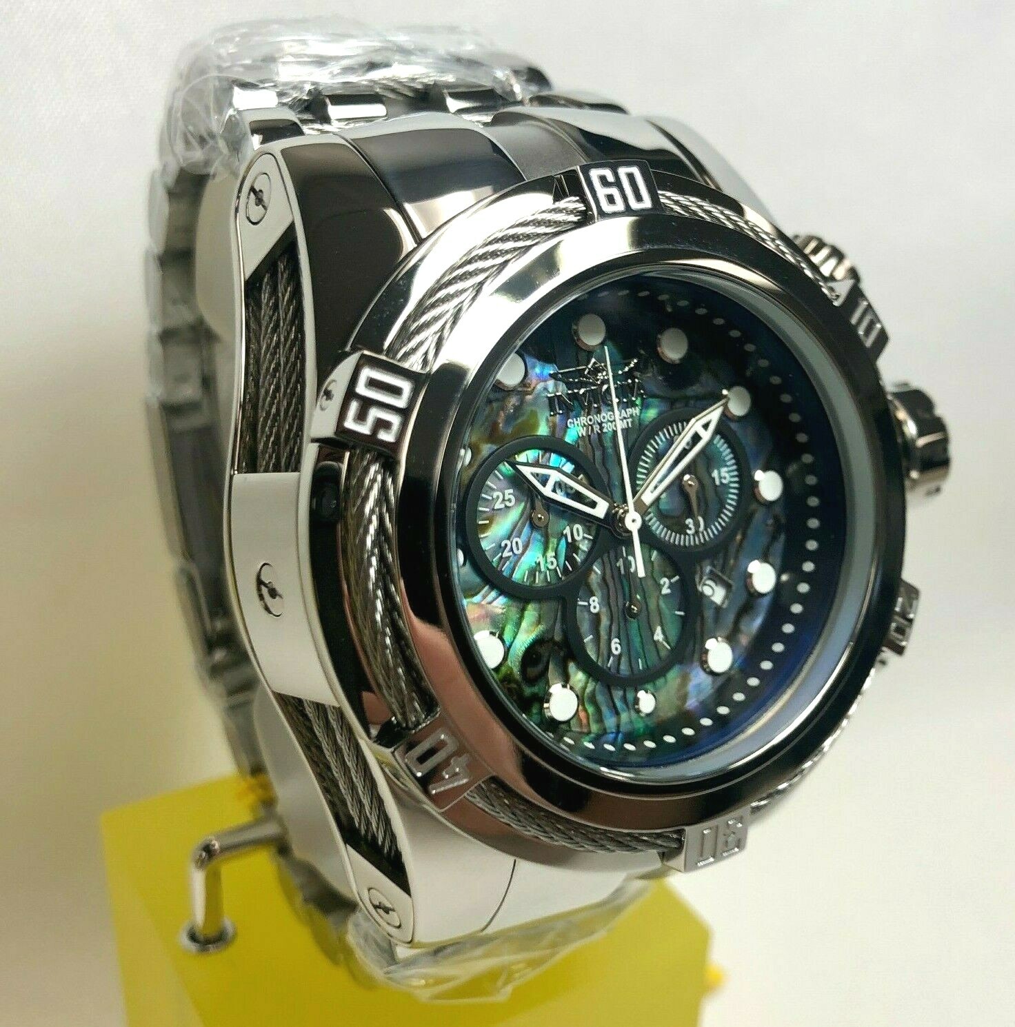 Pre-owned Invicta 25440 53mm Silver Bolt Zeus Abalone Dial Stainless Steel Bracelet Watch