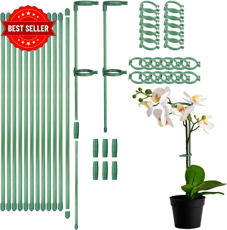12 Set Plant Support Stakes, 12 Inches Garden Stakes Adjustable with Buckles and