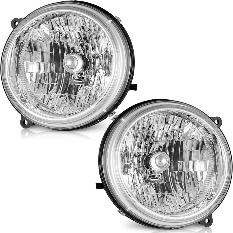 Headlights Assembly Chrome Housing Pair Replacement for Jeep Liberty 2002-2004