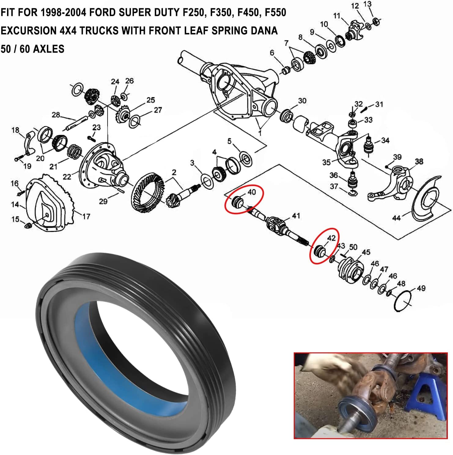 50491 Front Outer Axle Shaft Seal for Ford with Dana 50/60