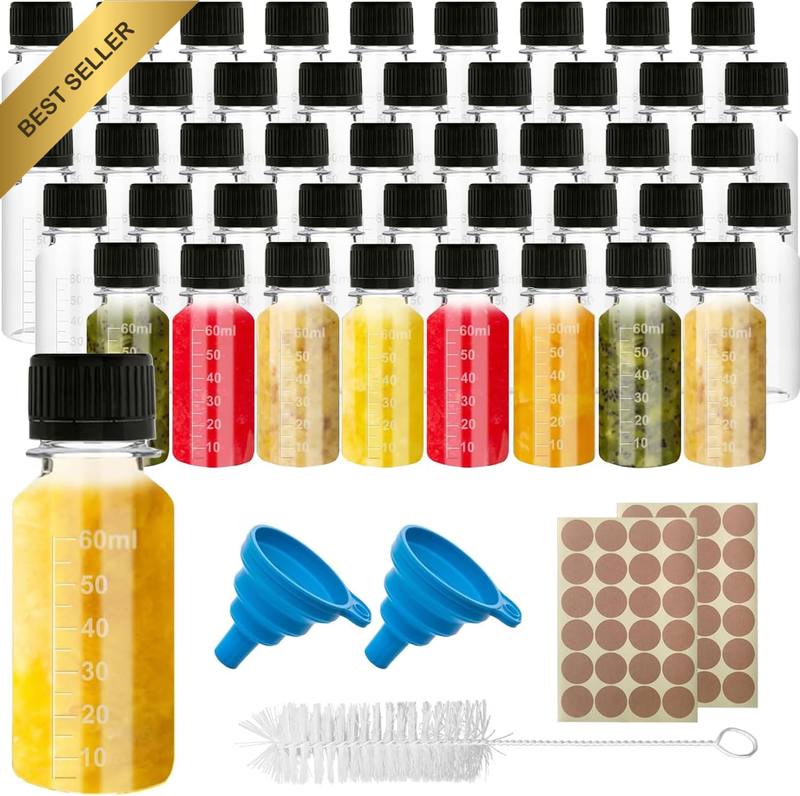 45 Pcs Mini Liquor Bottles, 2Oz Mini Empty Plastic Alcohol Shot Bottles, Plastic