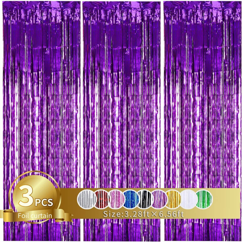 3Pcs Purple Door Streamers,Purple Photo Booth Backdrop Metal