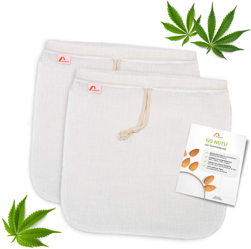 Amazy 2Er Set Nussmilchbeutel Aus Hanf Inkl. Beileger Mit Anwendungstipps | 100%