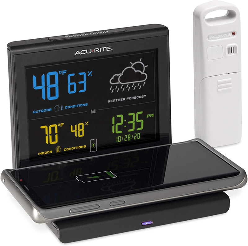 Acurite Weather Forecaster with Wireless Charging Pad, Alarm Clock with Indoor/O