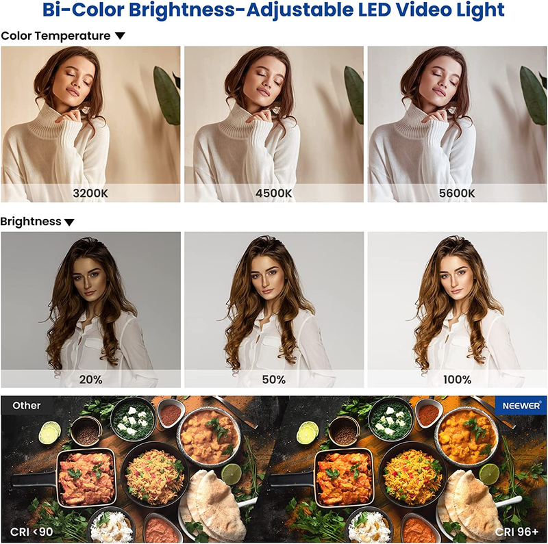 2 Pack Bi Color 660 LED Video Light Kit: (2) 3200-5600K CRI 96+ Dimmable Light w