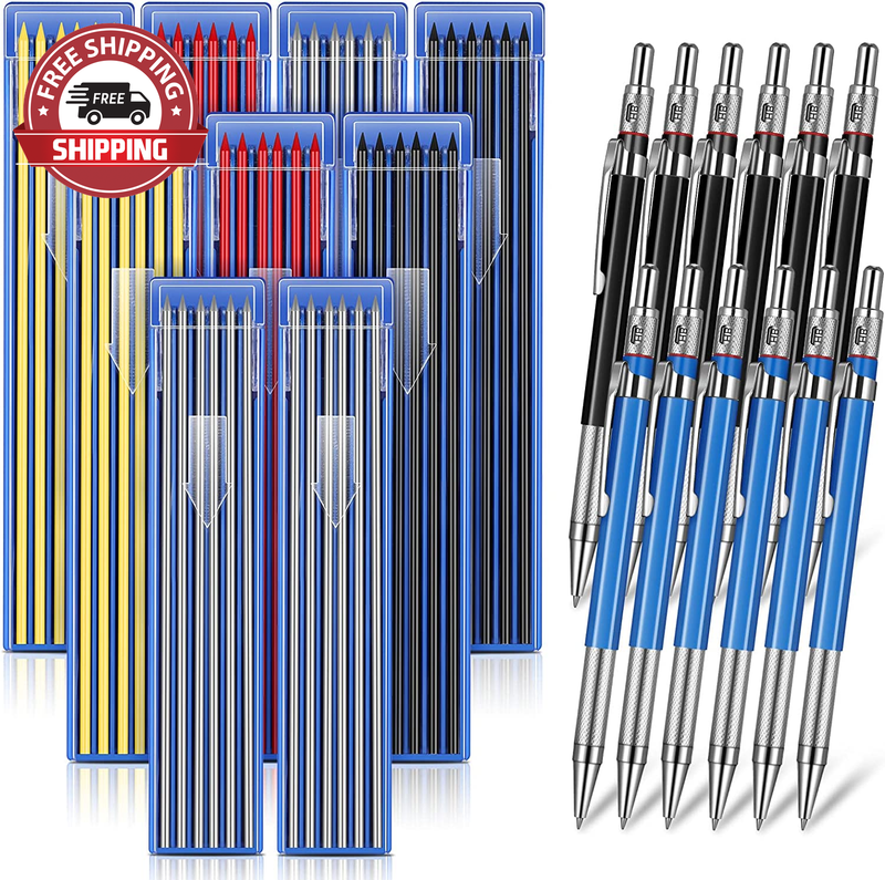 12 Pieces Welder Pencil with 108 Pieces round Silver and Colorful Refills Mechan