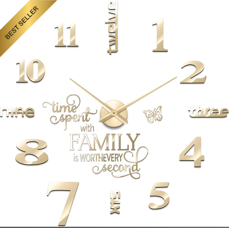 3D Large Frameless DIY Wall Clock,Modern Decor Family Quote Wall Stickers Clock