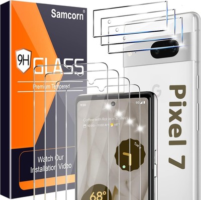 [4+3Pack] Glass Screen Protector for Google Pixel 7 5G, 9H Tempered Glass, Ultra