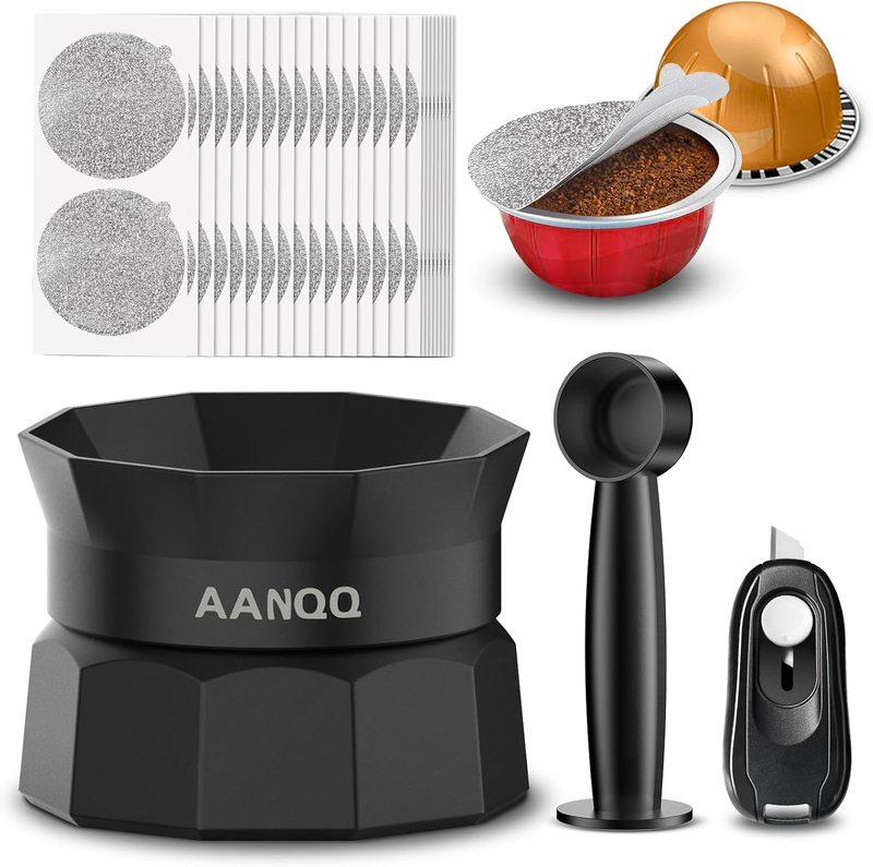Refill Kit for Nespresso Pods Vertuo: Reusable Vertuo Pod Holder with 100Pcs Alu