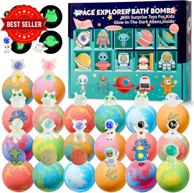 20 Pack Galaxy Bath Bombs for Kids with Space Toys, Child Safe Bath Bombs | Surp