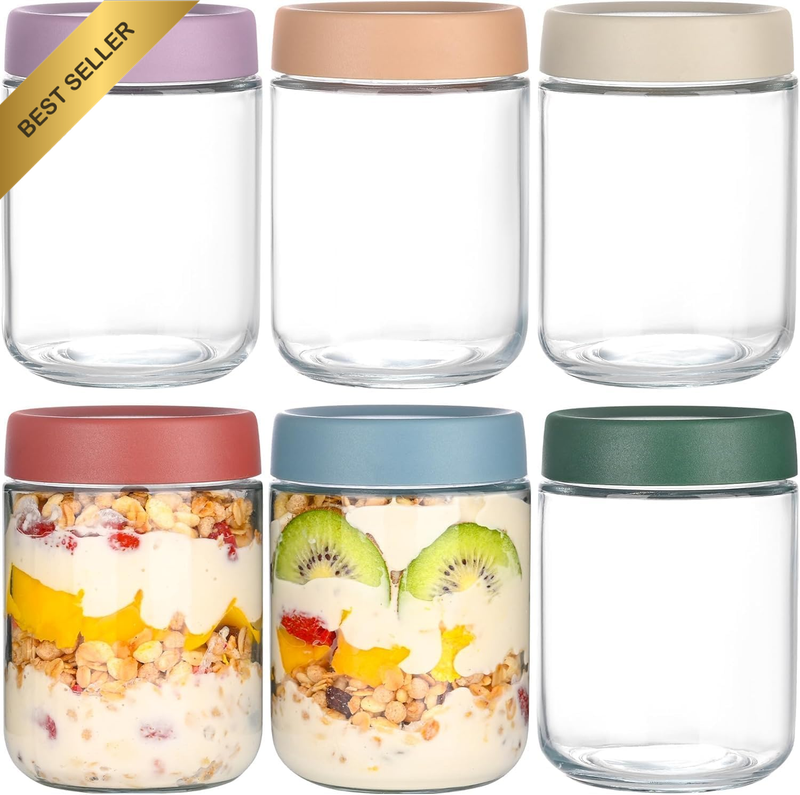 Overnight Oats Containers 470Ml Glass Jars 6 Pack Glass Mason Jars with Airtight