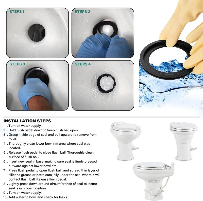 Upgraded 2PCS 385311658 RV Toilet Seal, Flush Ball Seal Kit - Replacement For Dometic 300/310/320 Toilet Seal Gasket Kit Camper Trailer Toilets, Solve The Leakage Problem