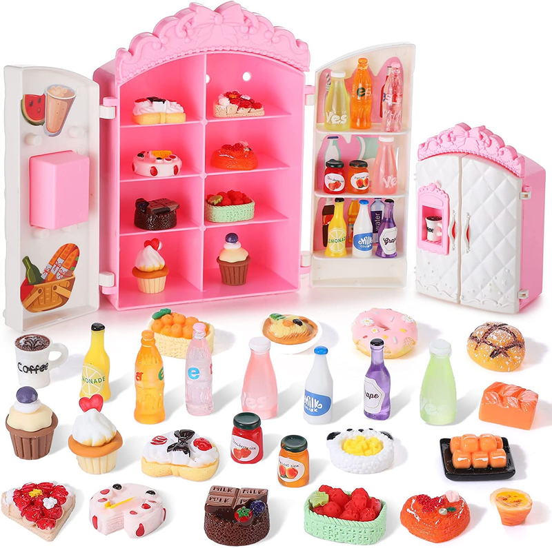 Dollhouse Refrigerator Mini Fridge Toy Food 27PCS Kitchen Furniture Decorations