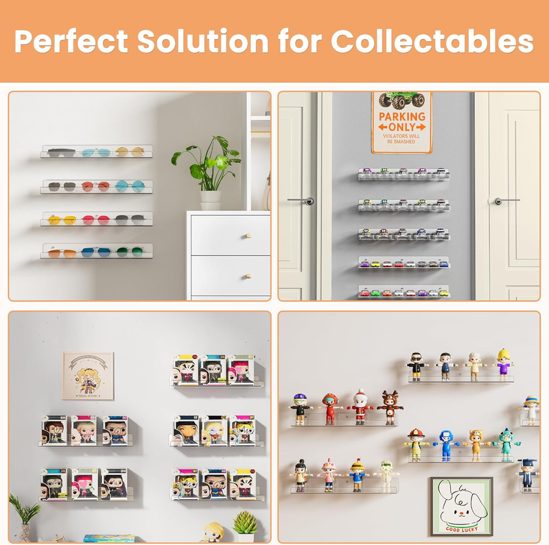 Clear Acrylic Shelves for Storage, 15" Floating Shelves Wall Mounted for Kids Bo