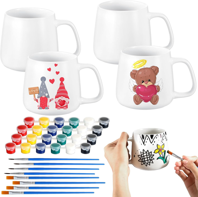 S Painted Mug Kits Ceramic Mug To Paint 4 Pcs Blank Coffee M