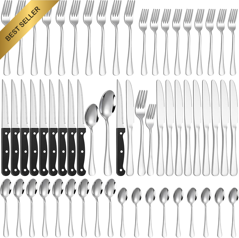 60 Pieces Silver Cutlery Set Service for 10, Food-Grade Stainless Steel Cutlery 
