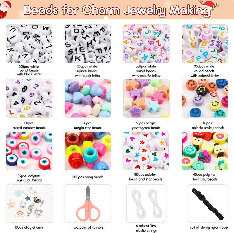 3500pcs Pony Beads for Bracelets, Friendship Bracelet Kit Included Letter Beads,