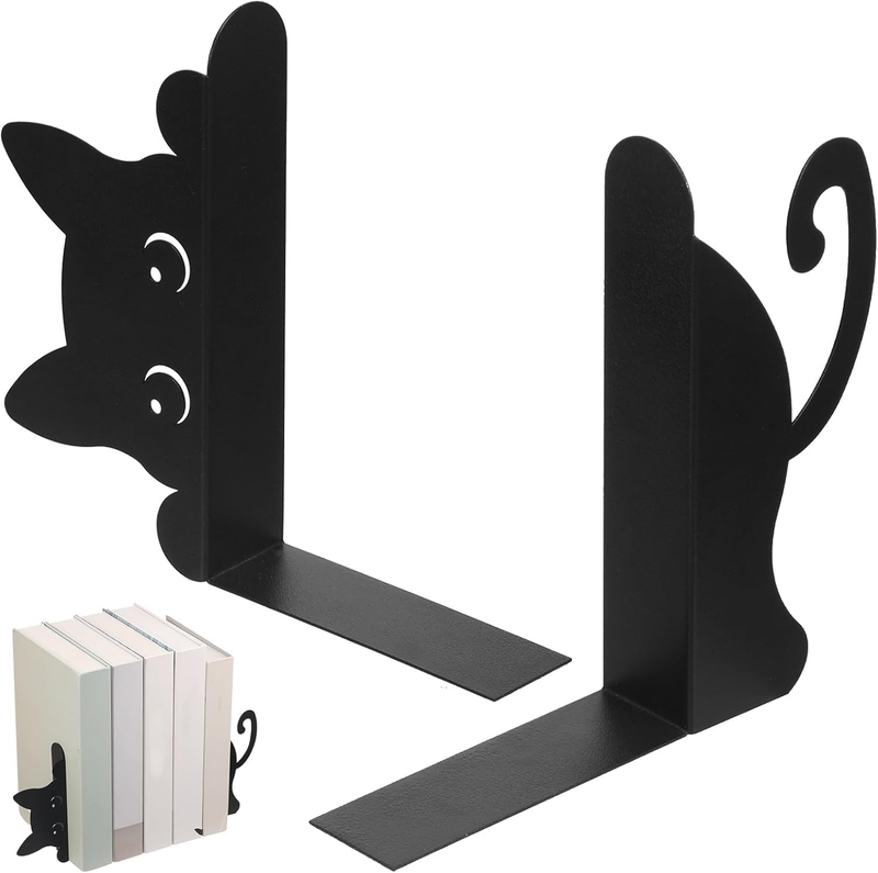 Peeping Cat Metal Bookends for Shelves ，Set of 2 Cute Book Ends for Shelves Deco