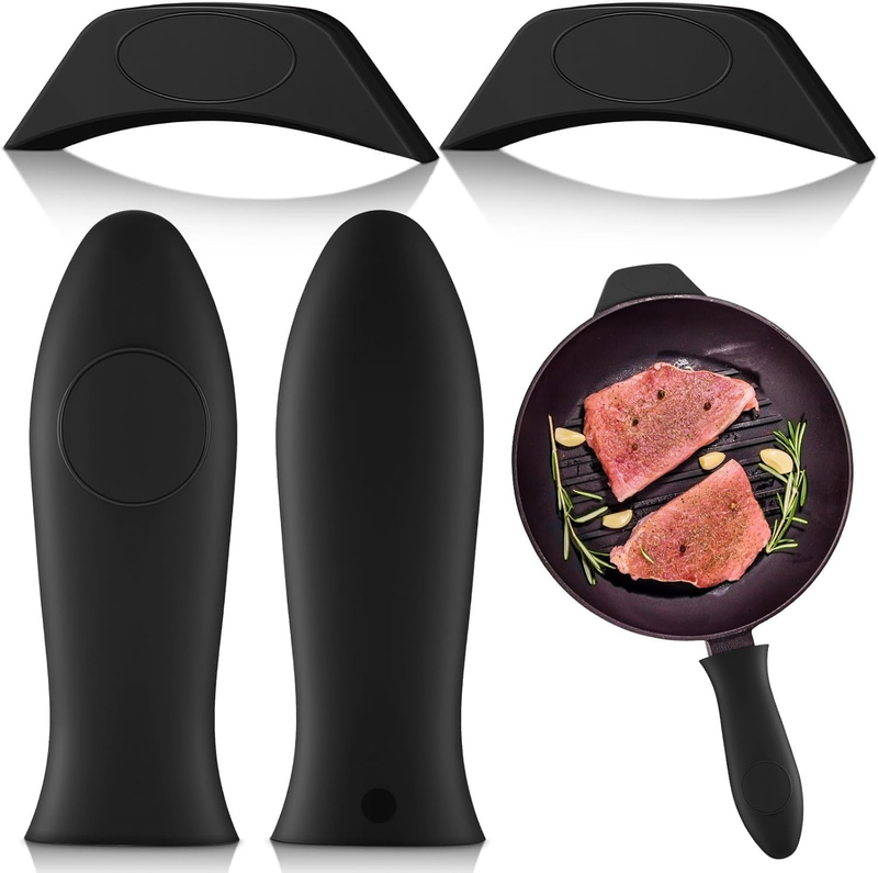 4 Pcs Silicone Hot Handle Holder Set Cast Iron Skillet Handle Covers Heat Resist
