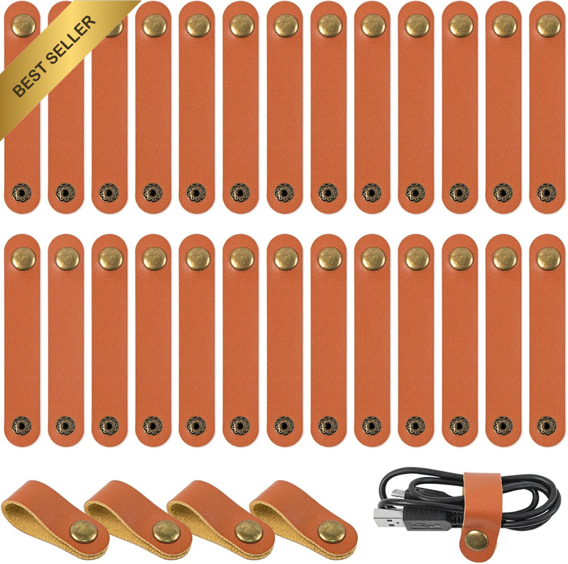 30 Pcs Leather Cord Organizer Straps, Reusable Cable Straps, Wire Fixer, for Tra