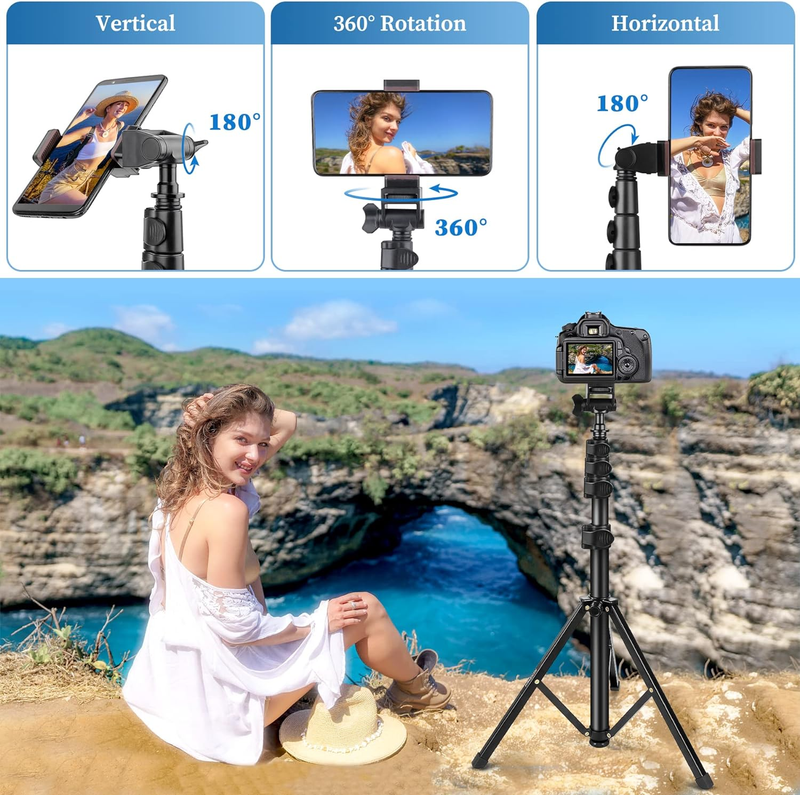 Phone Tripod, 70" Selfie Stick Tripod Stand Cell Phone Tripods with Remote Phone