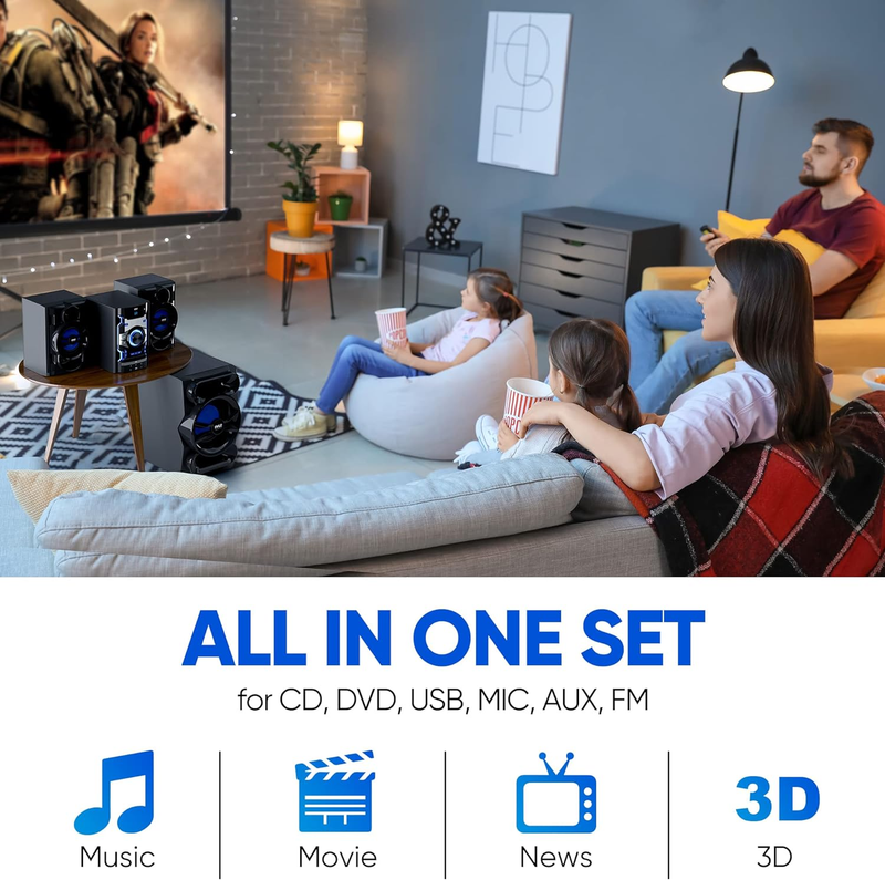 3-Piece Bluetooth Stereo System Wireless Portable Compact Stereo System for Home