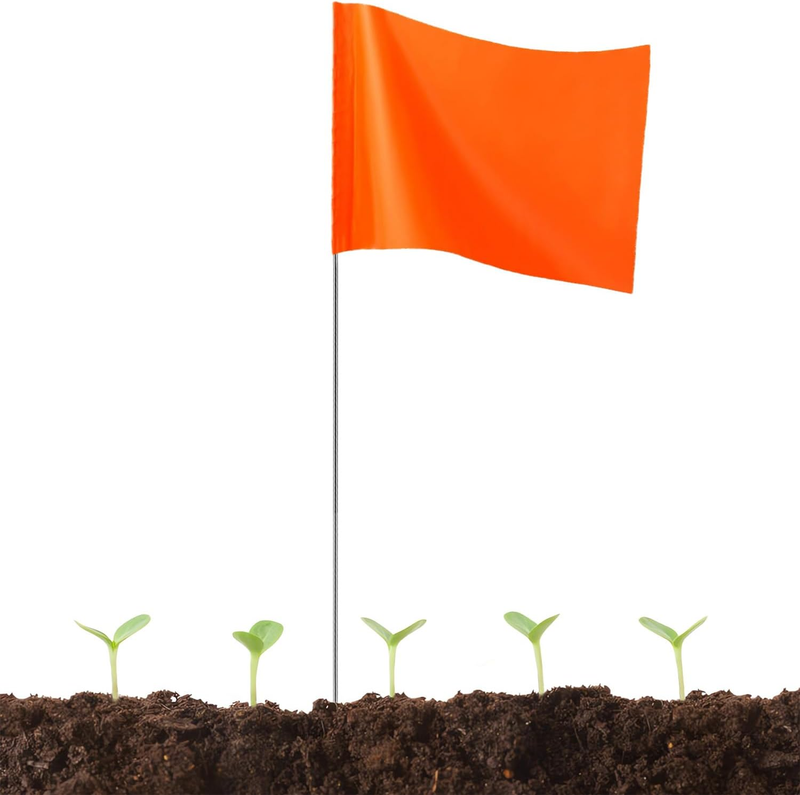 50 Pack Marking Flags Orange Marker Flags - 15X4X5 Inch Lawn Flags Land New