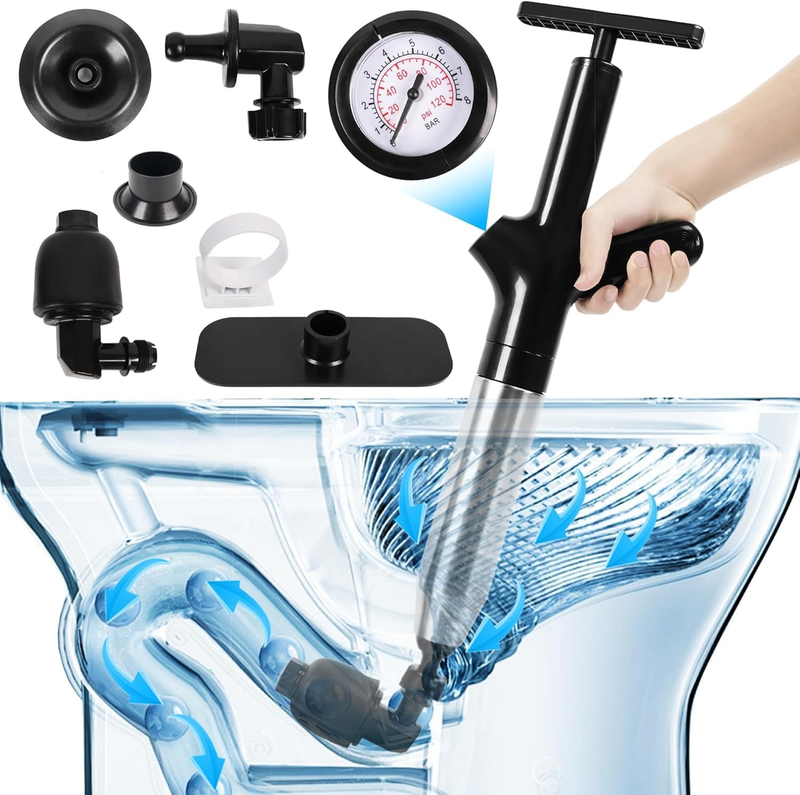 Air Toilet Plunger,High-Pressure Air Drain Blaster with Real-Time Barometer,Drai