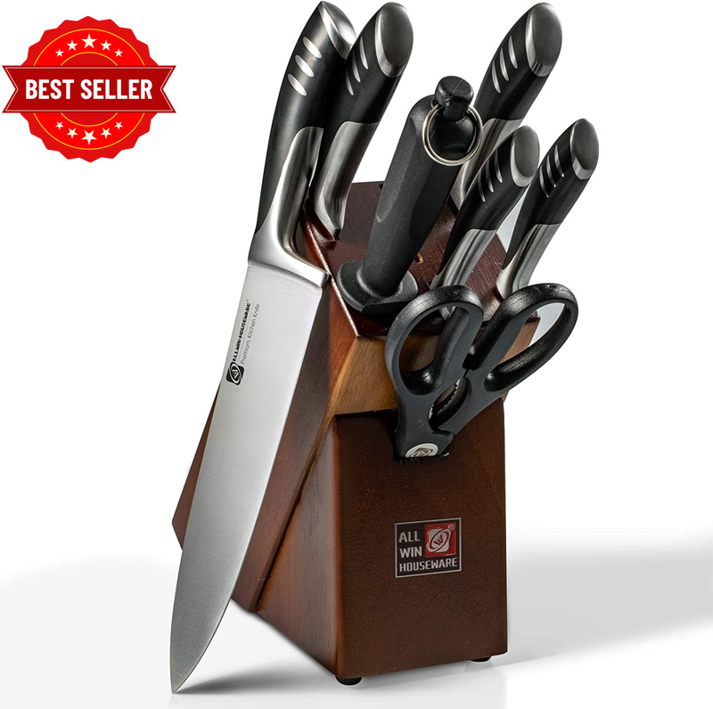 Premium 8-Piece German High Carbon Stainless Steel Kitchen Knives Set with Rubbe