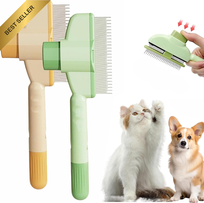 2 Pcs Self-Cleaning Pet Hair Removal Comb ， Stainless Steel Teeth & Ergonomic Gr