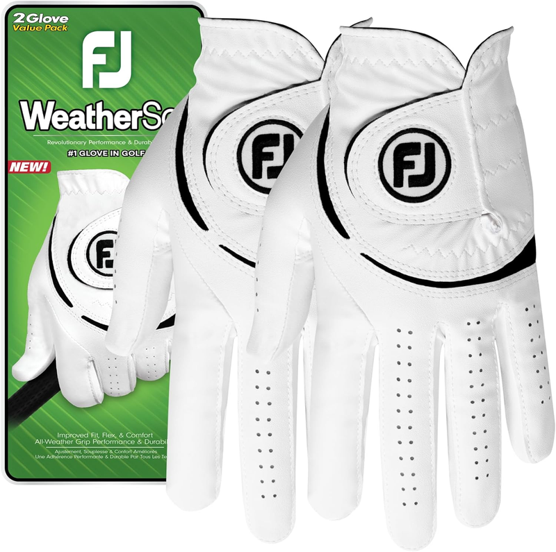 Men's WeatherSof 2-Pack Golf Glove, White, Large, Worn on Left Hand