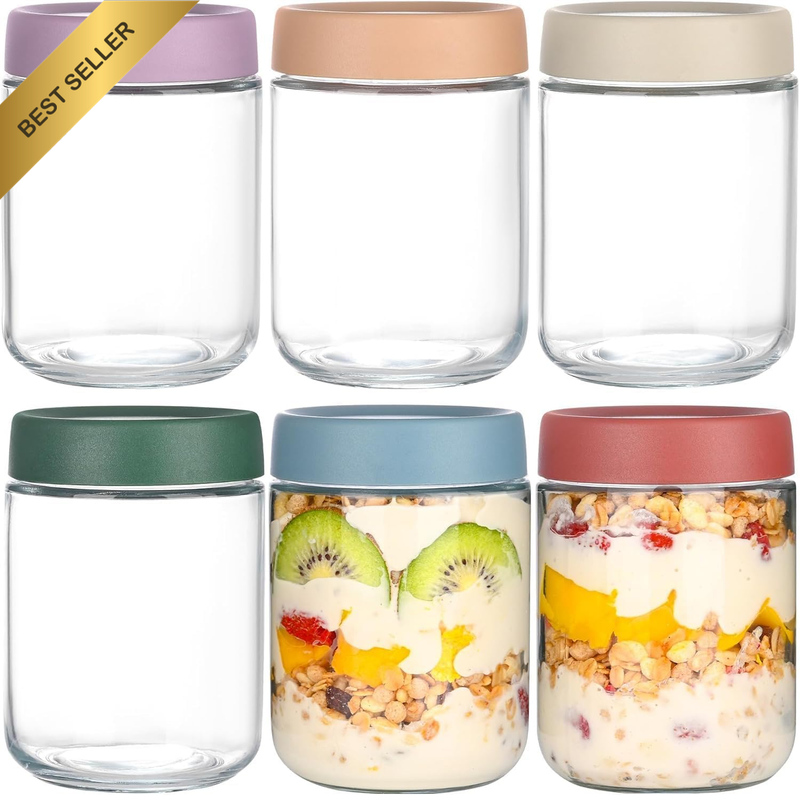 Overnight Oats Containers with Airtight Lids 16 Oz Glass Jars 6 Pack Glass Mason