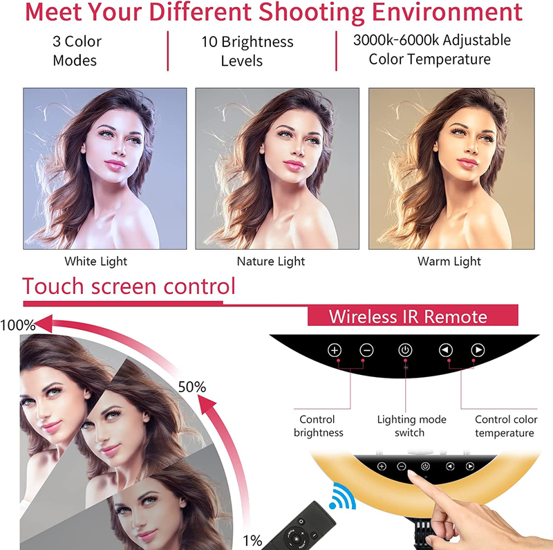 21 inch LED Ring Light with Tripod Stand, Large Ring Light with Touch Panel for