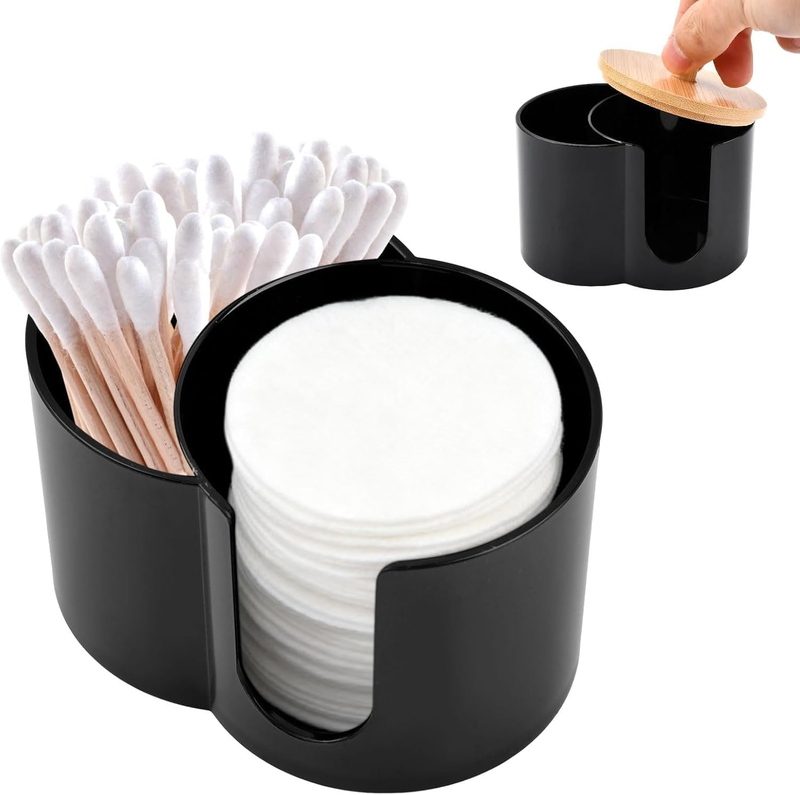 Dual Compartment Cotton Pad & Swab Holder with Lid | round Cotton round & Q-Tip