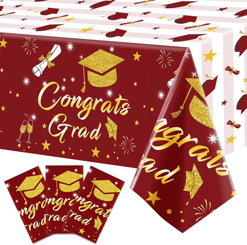 Graduation Tablecloth Party Decor Congrats Grad Disposable Table Covers 3 Pack