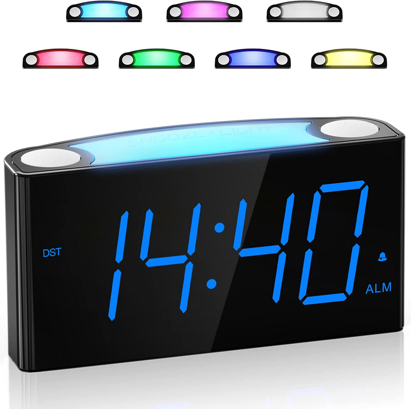 Digital Alarm Clock Bedroom  7 Color Night Light 2 USB Chargers7.5" Large Number