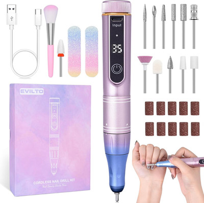 Electric Nail Files Cordless, Professional Nail Drill LCD Display with 12 Bits 3