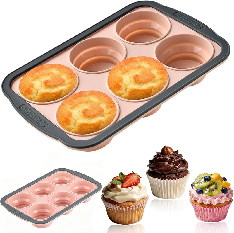 Cupcakes Baking Mould, Nonstick Cupcake Pan, 6 Cup Silicone Muffin Pan, with Met
